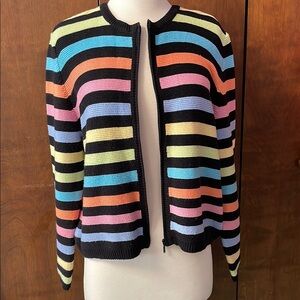 Talbots striped knit zip-up cardigan